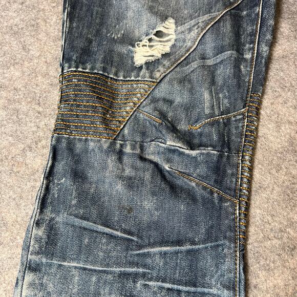 Pink Dolphin Mens Blue Denim Jeans Destructed Relaxed Ripped Thrashed Size 36 - Picture 11 of 16